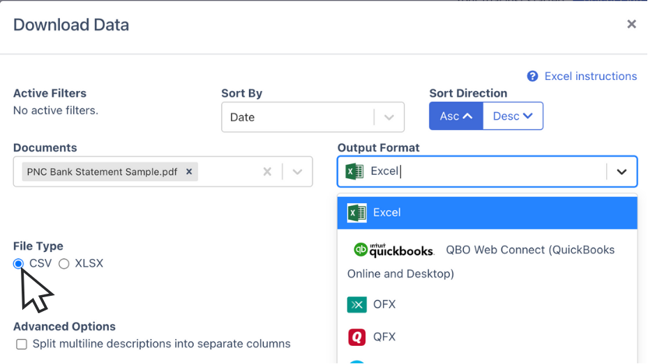 Export PNC Bank Statement to CSV