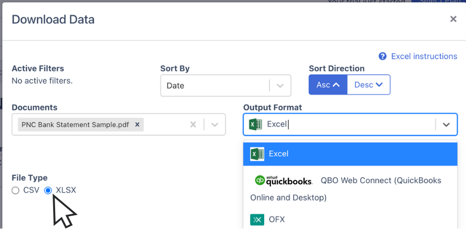 Export PNC Bank Statement to Excel