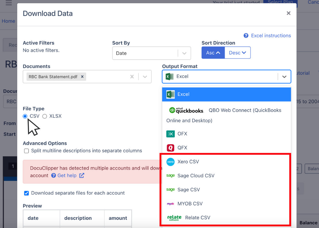 Export RBC Bank Statement as Excel CSV