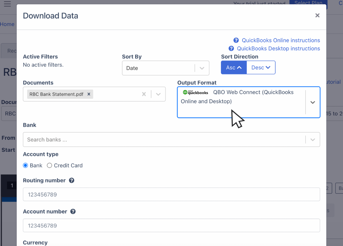 Export RBC Bank Statement as Excel QBO