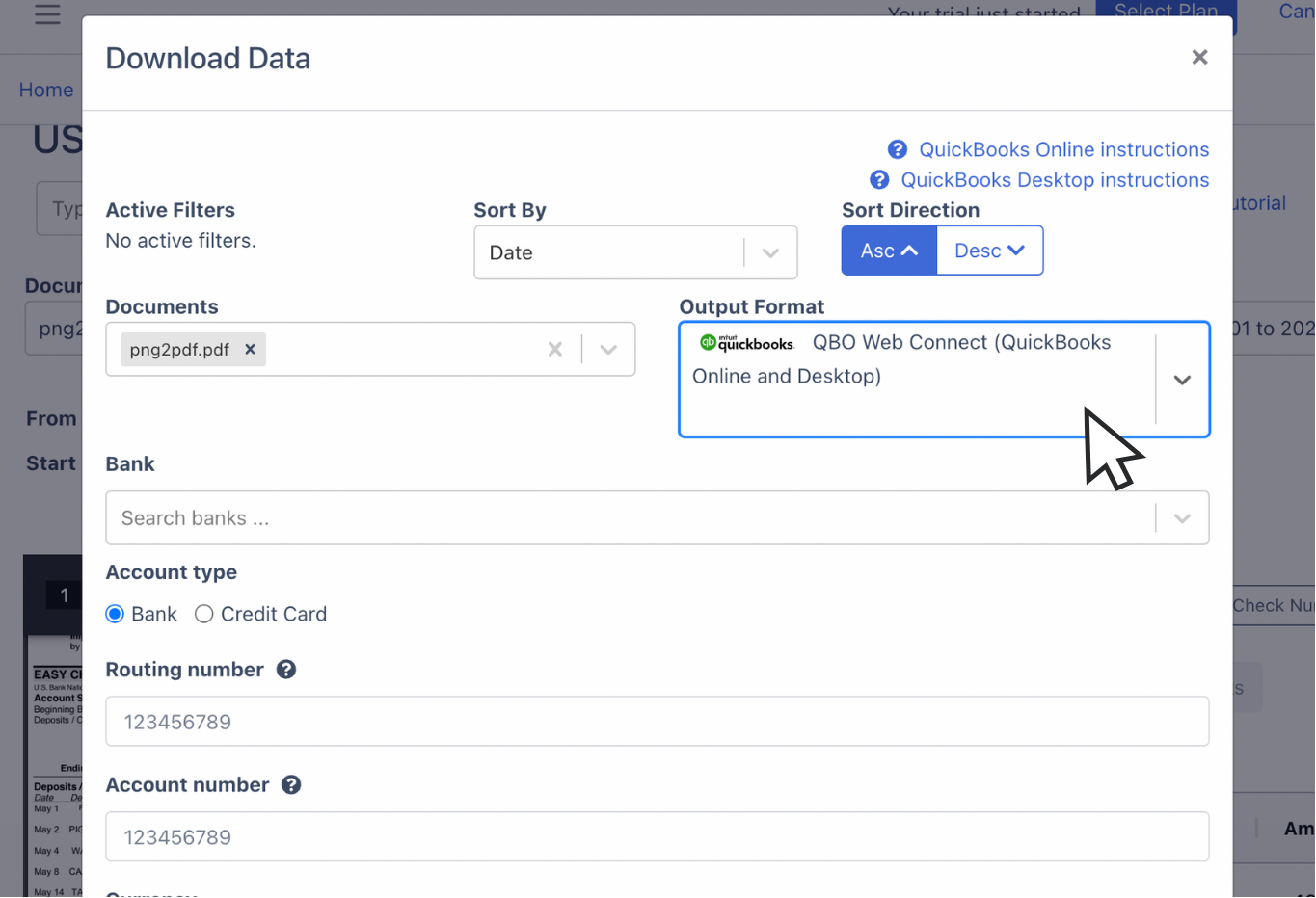 Export us bank bank statement to QBO