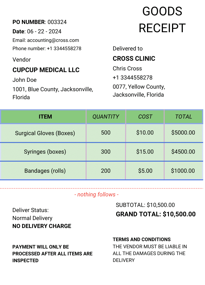 Goods Receipt Example