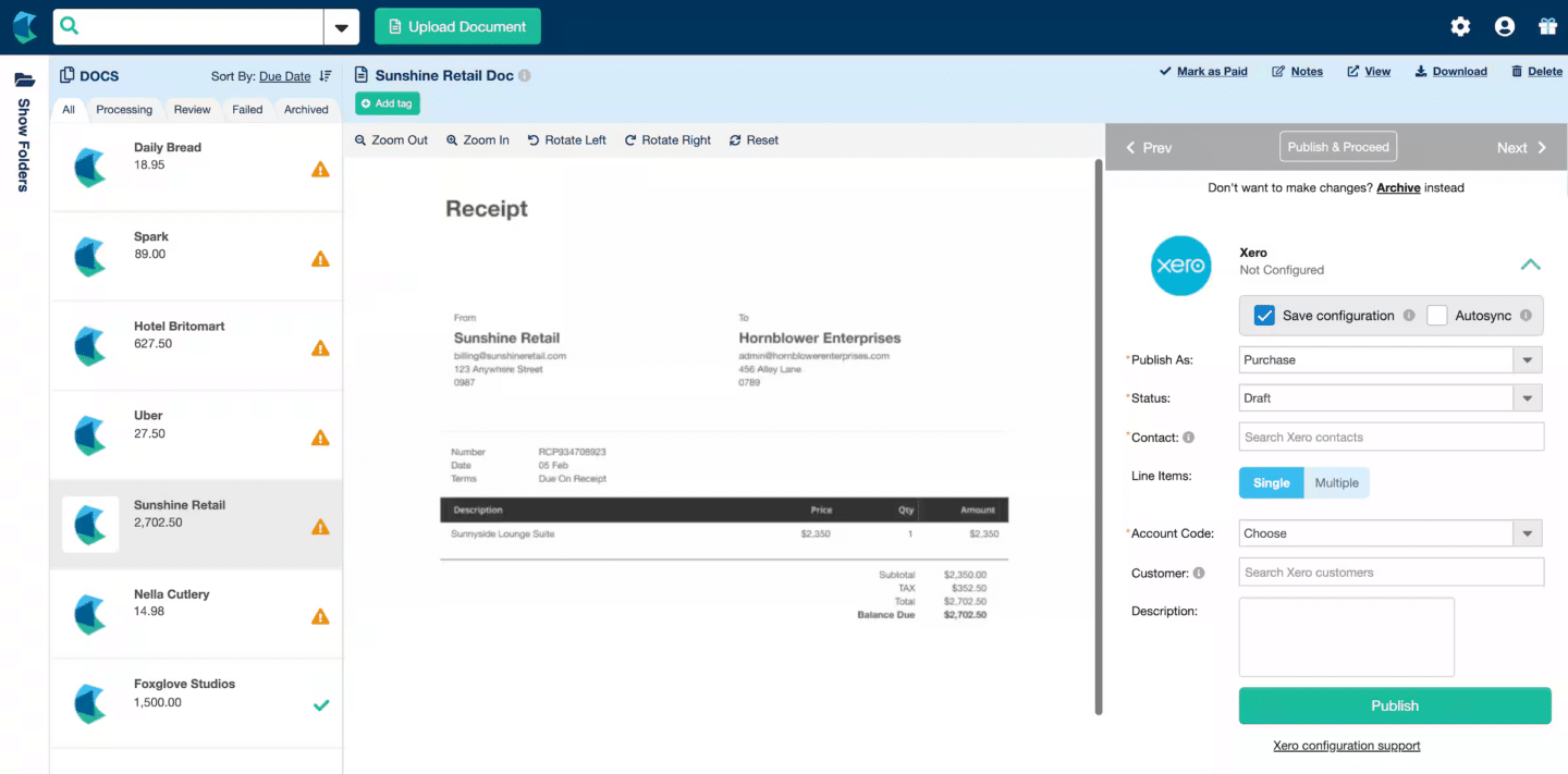 Hubdoc Interface PDF to CSV for Xero