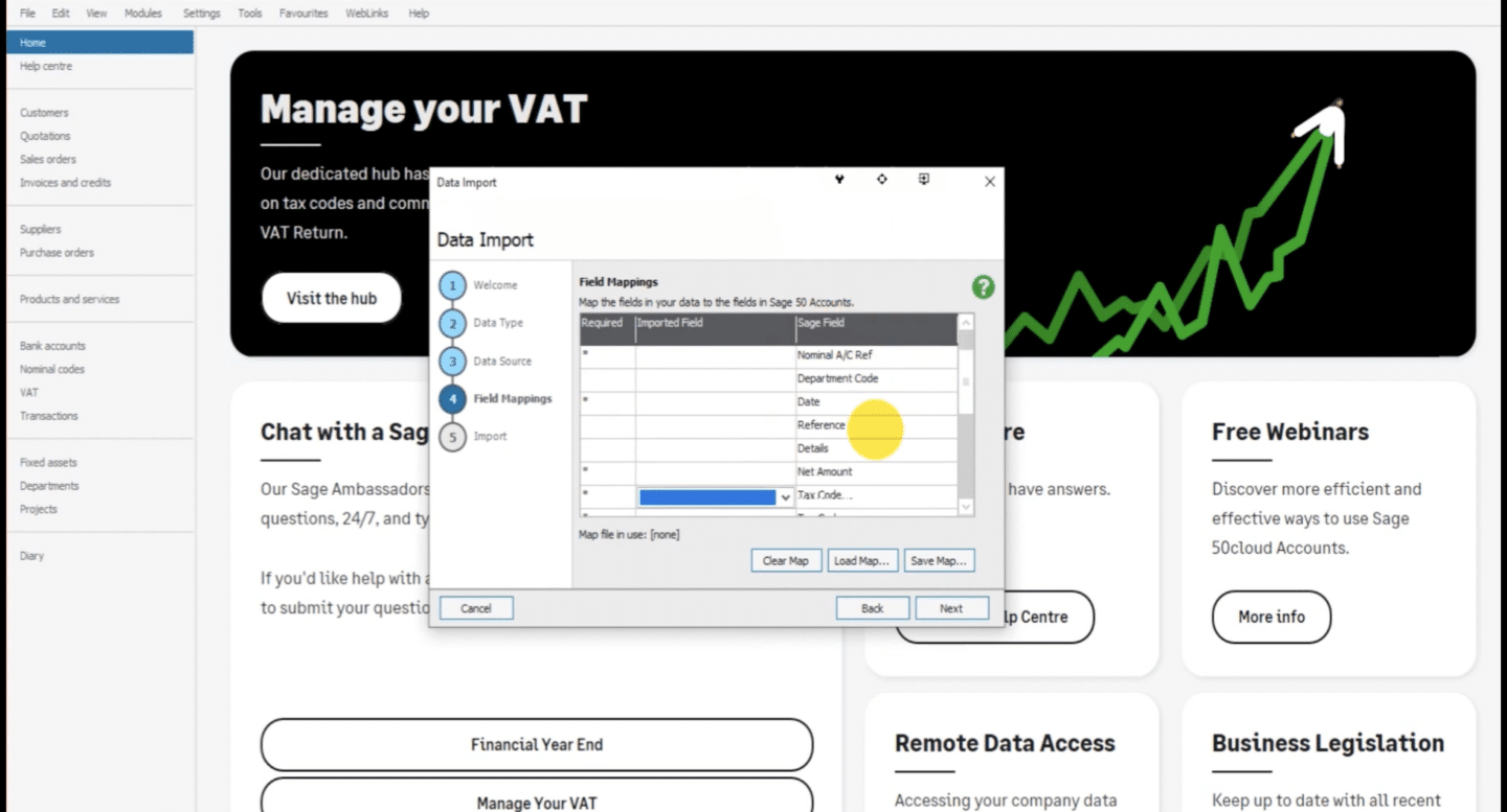 Map invoice data fields for Sage