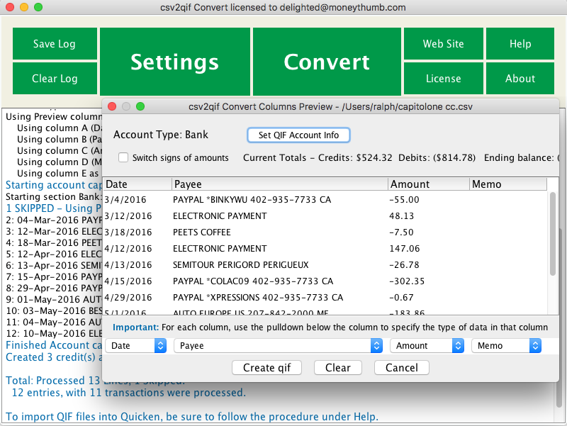 Moneythumb interface PDF TO QBO converter
