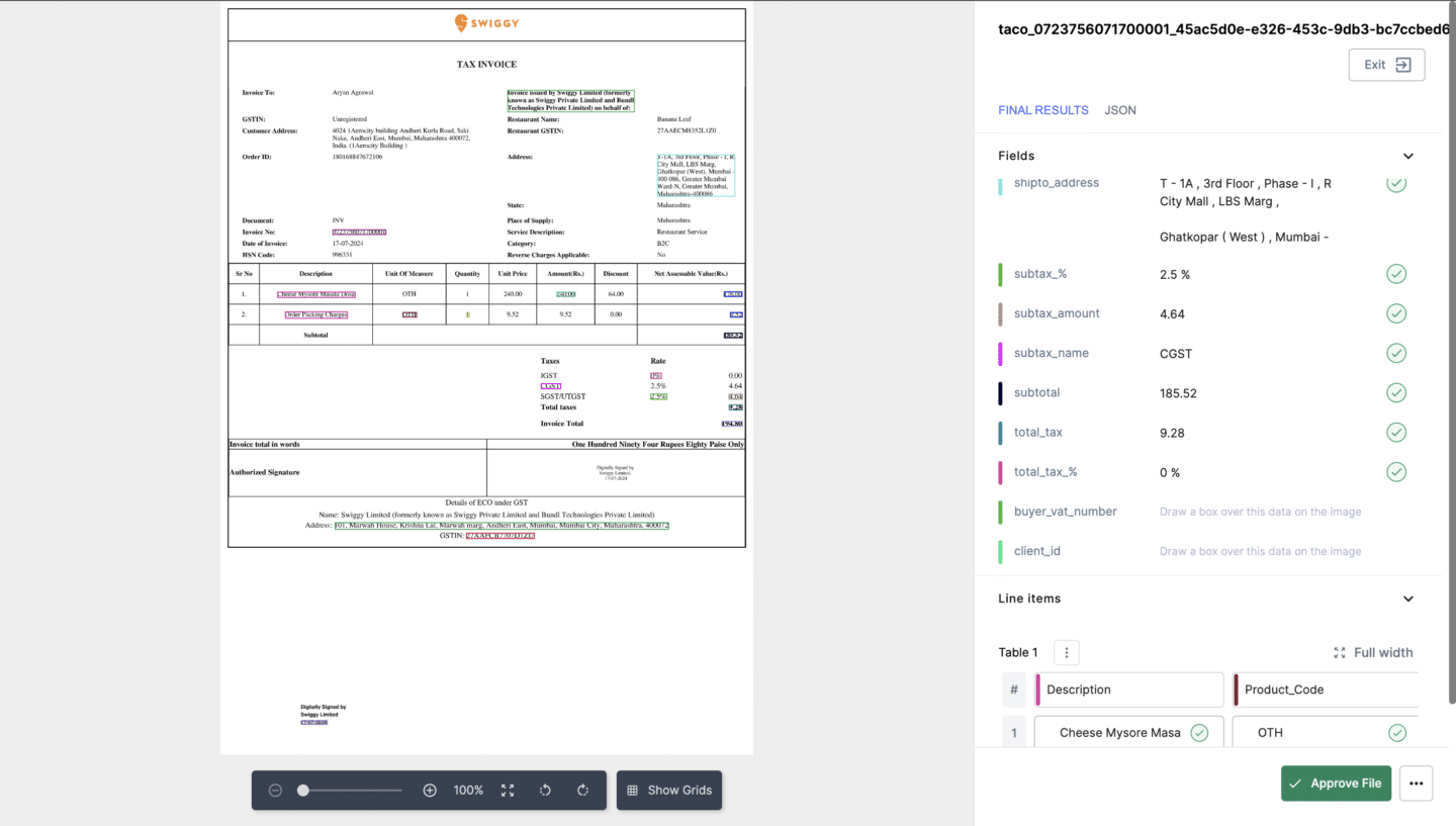 Nanonets financial data extraction interface