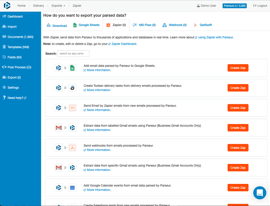 Parseur interface financial document extraction