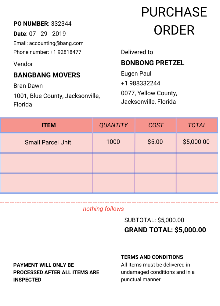 Purchase Order Example