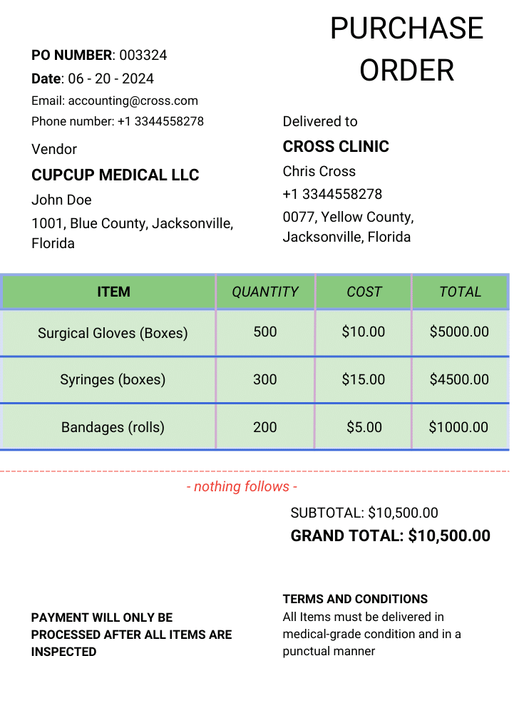 Purchase Order Example