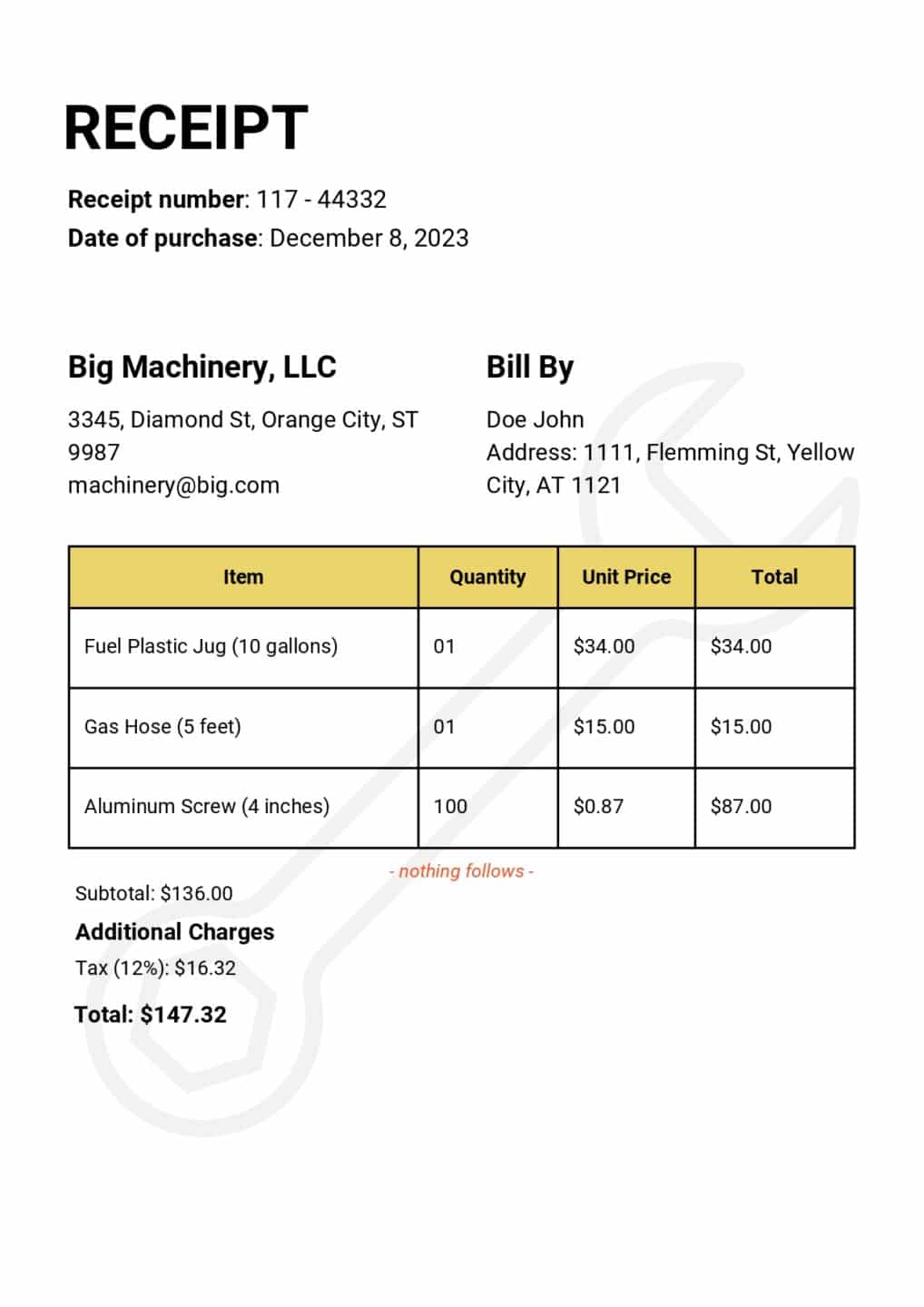 Receipt Example