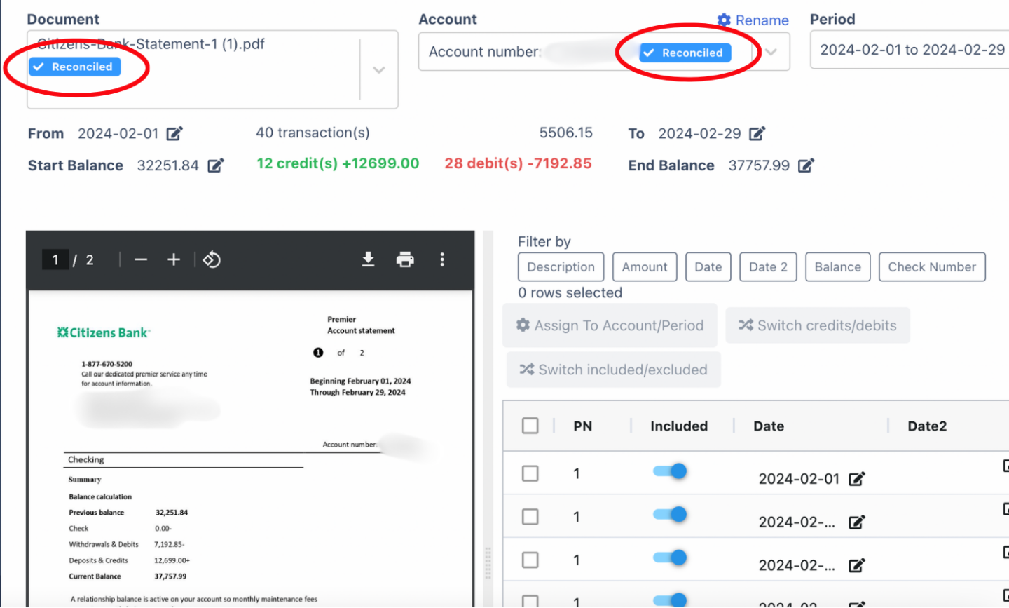 Reconciled Citizens Bank Statement