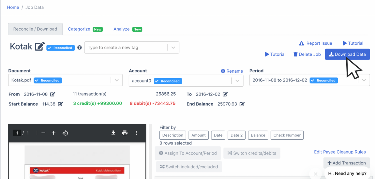 Reconciled Kotak bank statement