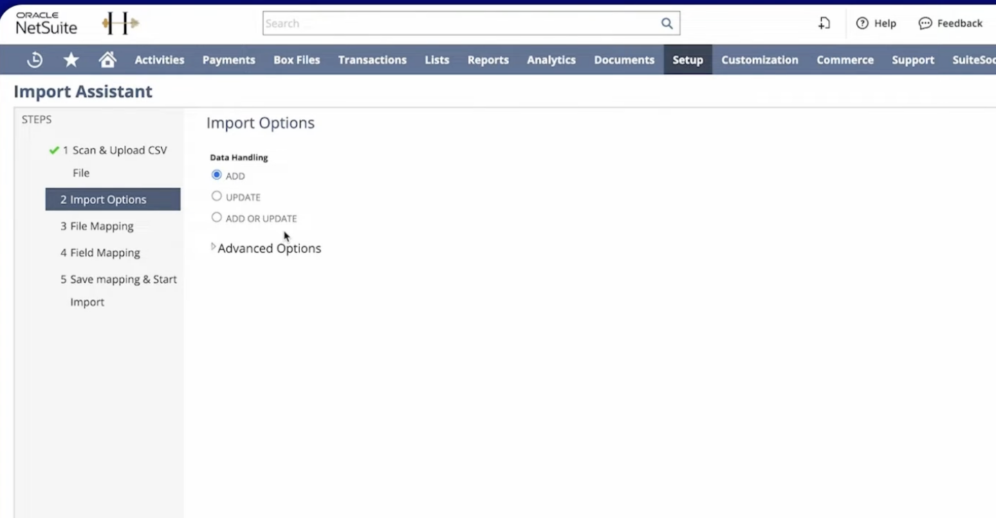 Select Data Handling Options