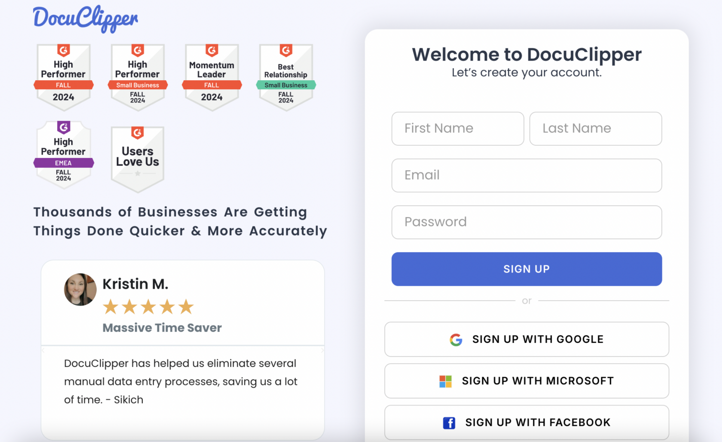 Sign Up for DocuClipper