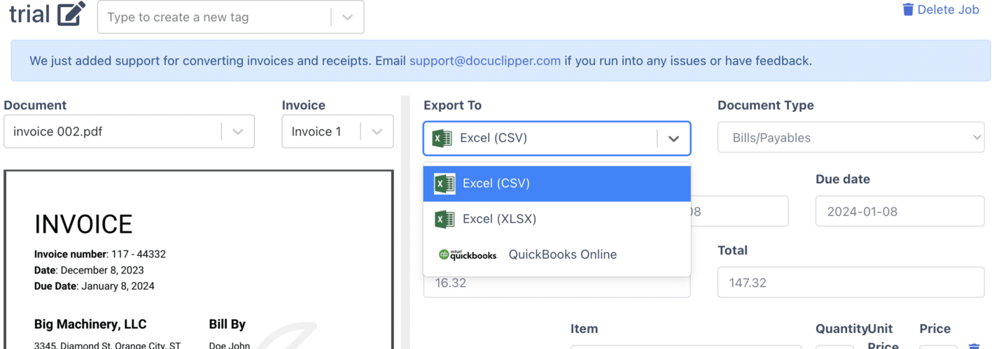 Toggling export to CSV