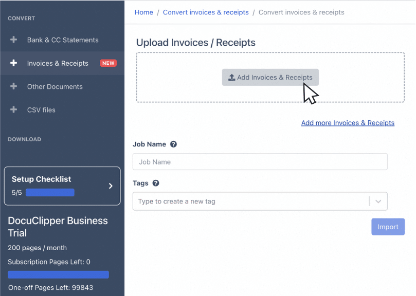 Upload multiple PDF invoices