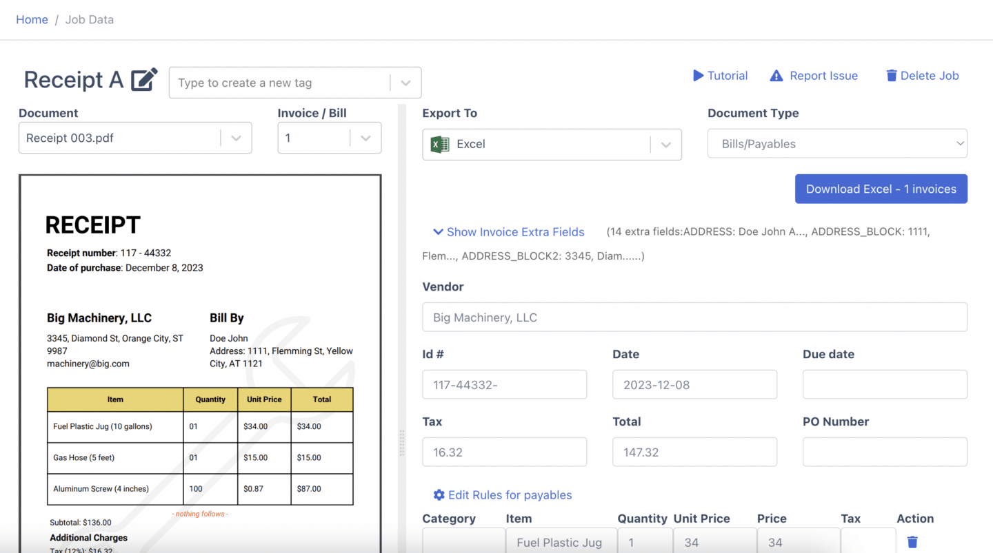 Validate extrated data from PDF