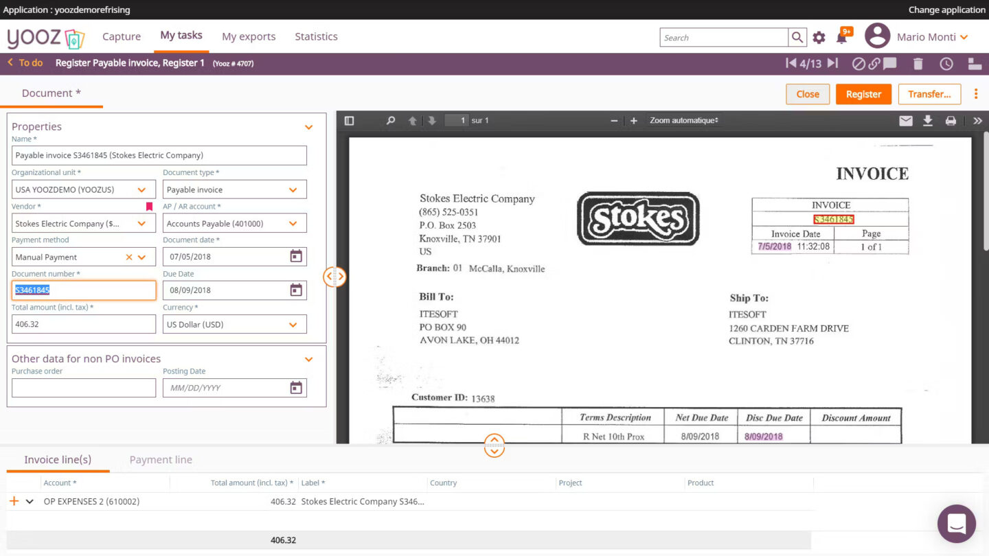 Yooz automated invoicing Interface