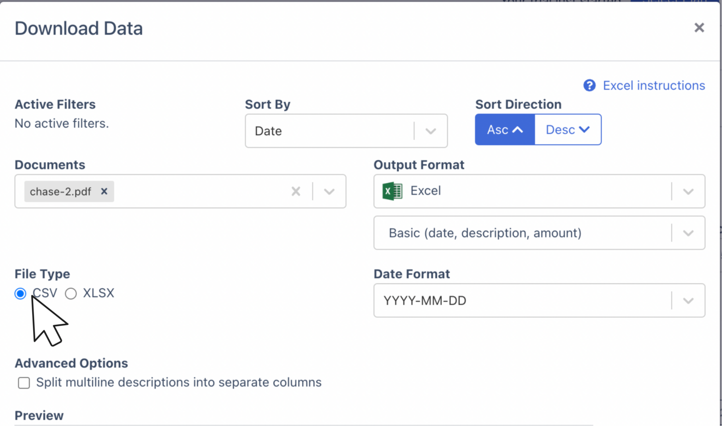 convert pdf financial statement to csv