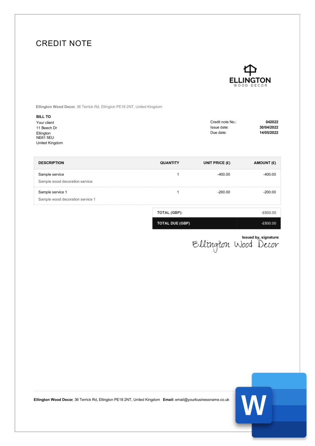 credit invoice