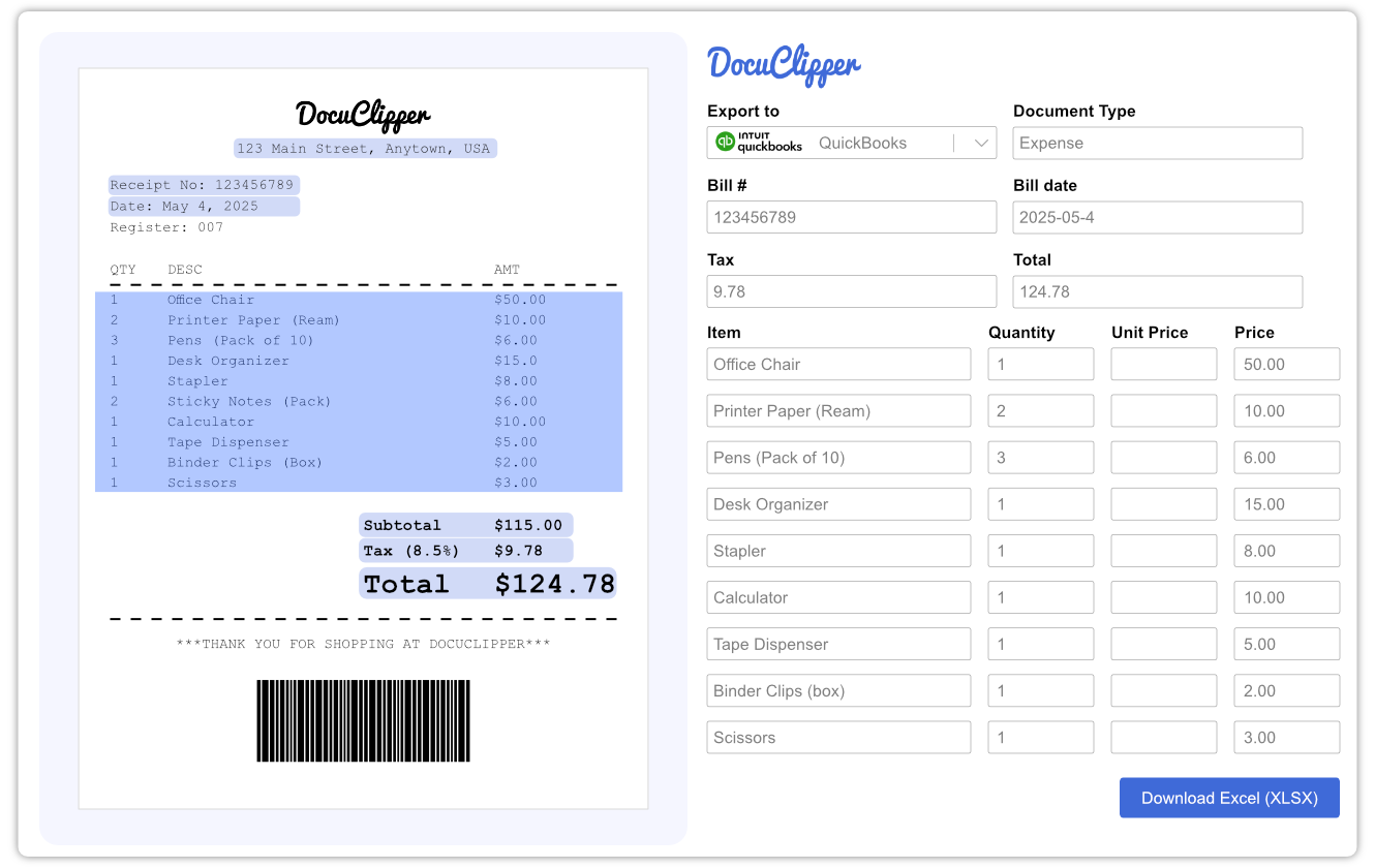docuclipper scan receipts into quickbooks automatically