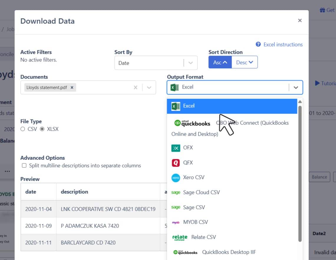 download lloyd data to Excel