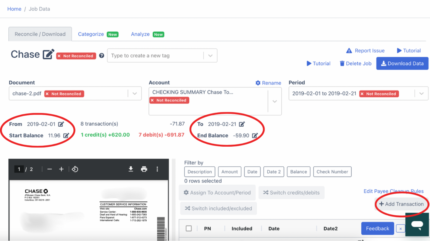 edit fields in the dashboard of the chase bank statement