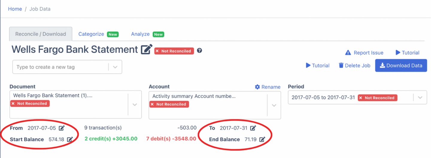 edit fields on bank statement