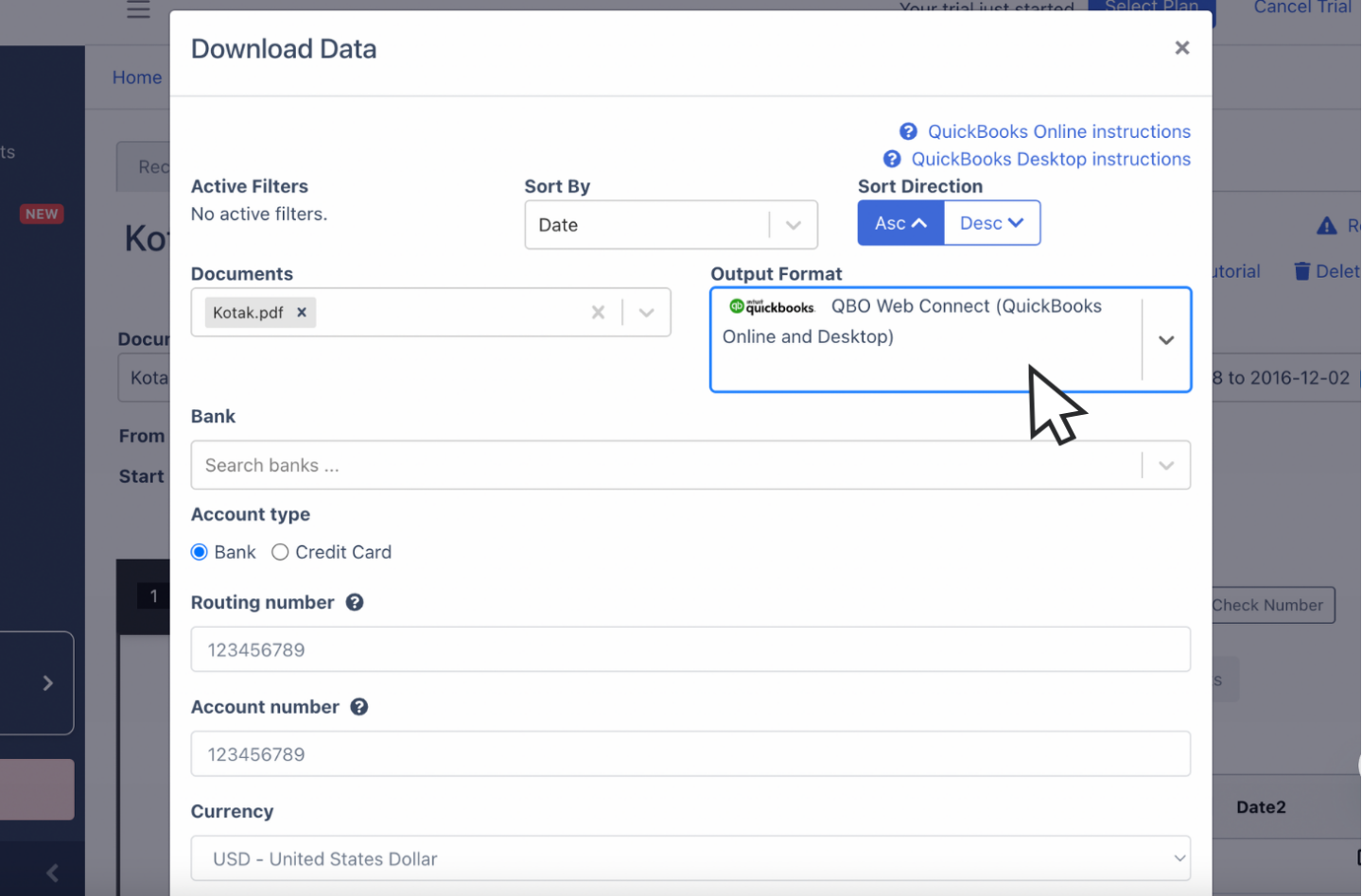 export kotak bank statement as QBO