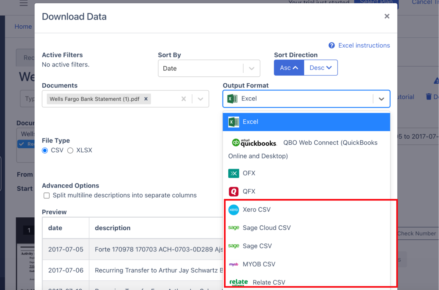 export wells fargo bank statement to csv