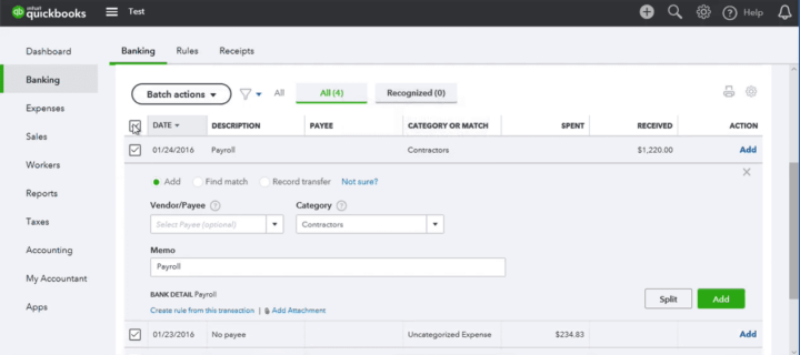 how do i add a missing bank transaction in quickbooks online