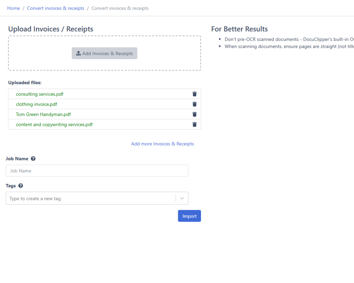 invoice ocr import as many pdf invoices as you need