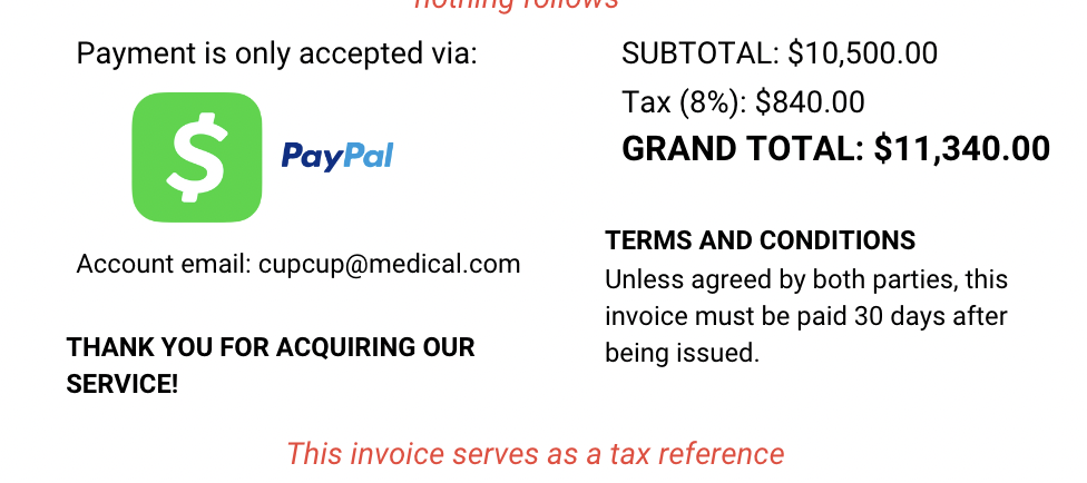 payment and terms and conditions of an invoice