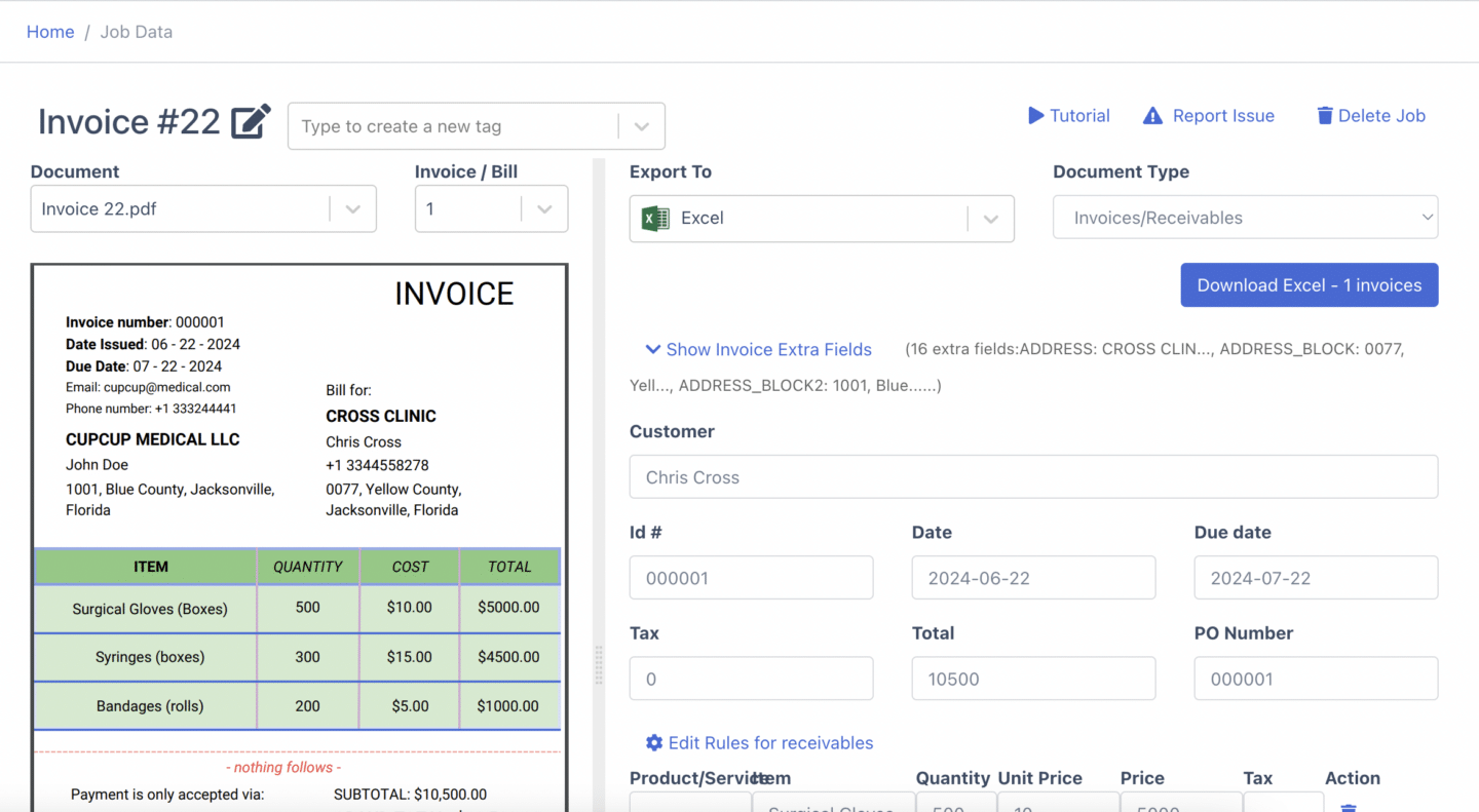 review extracted invoice fields